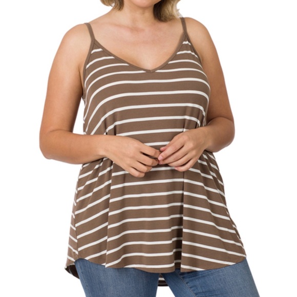 Zenana mocha/white stripes, reversible swing tank top - Picture 1 of 1